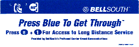 BellSouth  Payphone Instruction Card Payphone Insert