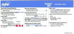 SBC  payphone Instruction Card Payphone Insert