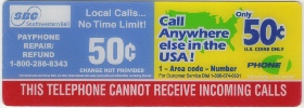 SouthWestern Bell  Instruction Card Payphone Insert