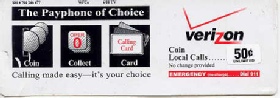 Verizon Payphone  Instruction Card Payphone Insert